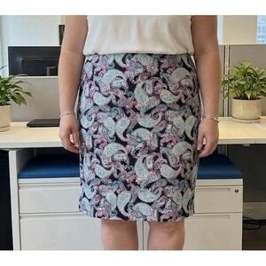 Talbots Preppy Pink and Blue Ornamental Paisley Print Skirt Boho Chic 20W Casual